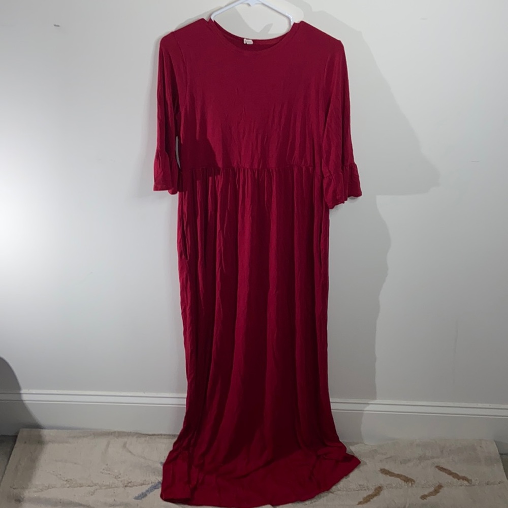 Pink Blush Red Short Sleeve Maxi Dress w/ pockets&bell sleeves Size 1XL